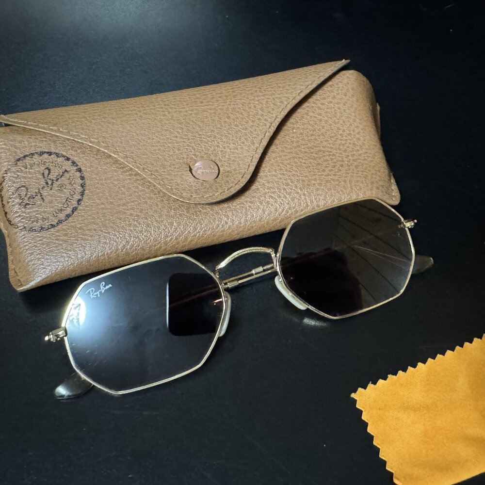 Ray-Ban Octogonal Sunglasses- Gold Frame with Brown Lens